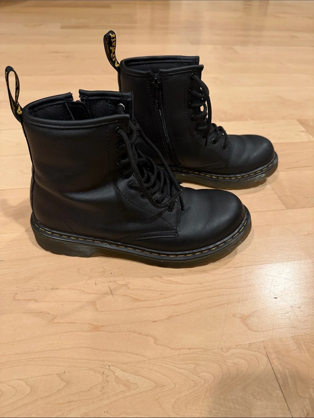 Dr Martens 1460J Black Lace-Up Combat Boots with Yellow Stitching 4Y